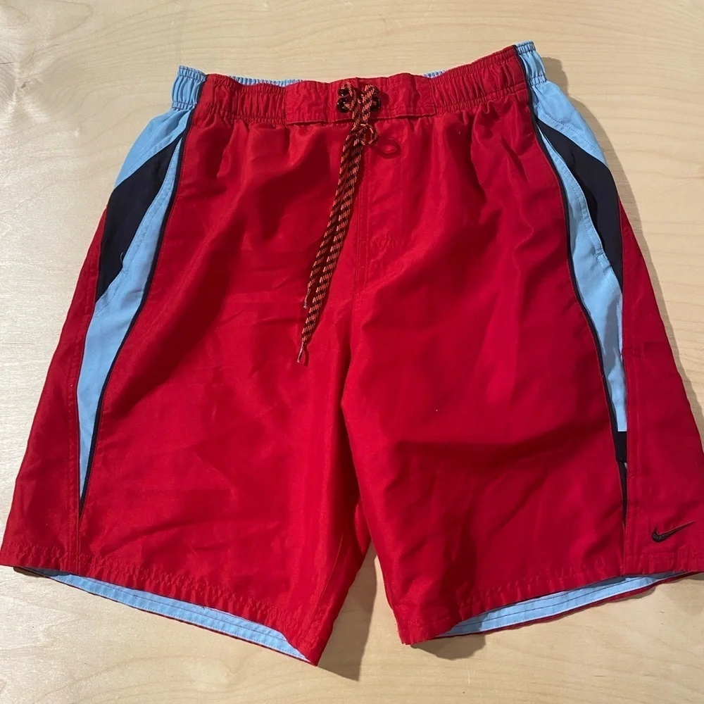 Nike Light Blue and Red Swim Trunks Medium (HD)